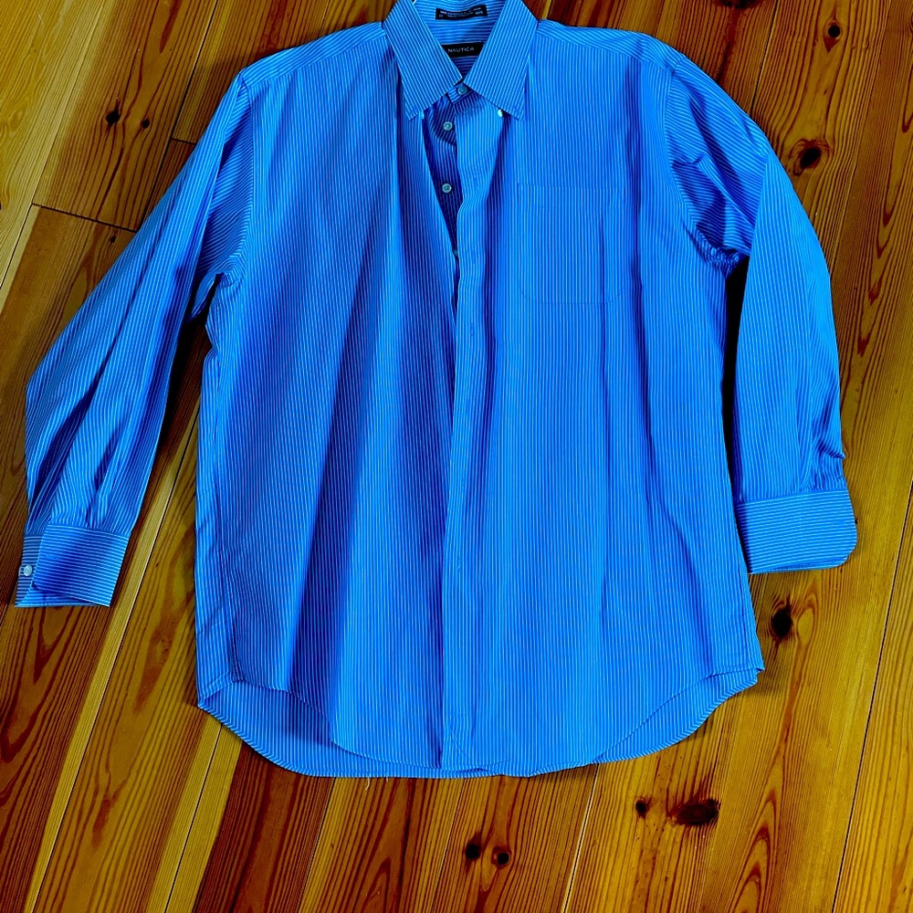 👔👔 Nautica Striped Blue Dress Shirt 👔 👔